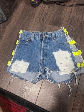 Furst of a Kind Denim Levi's Jean Shorts Neon Green & Ring Lattice